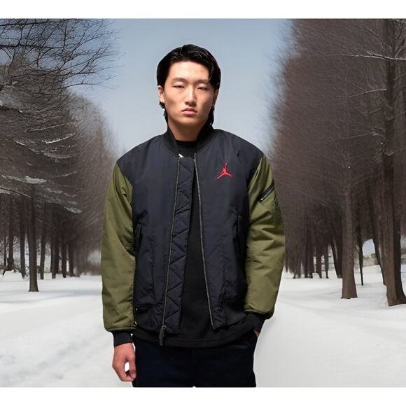 Nike Air Jordan Flight Renegade Bomber Jacket Olive HQ2664-045 Loose Fit Men’s S